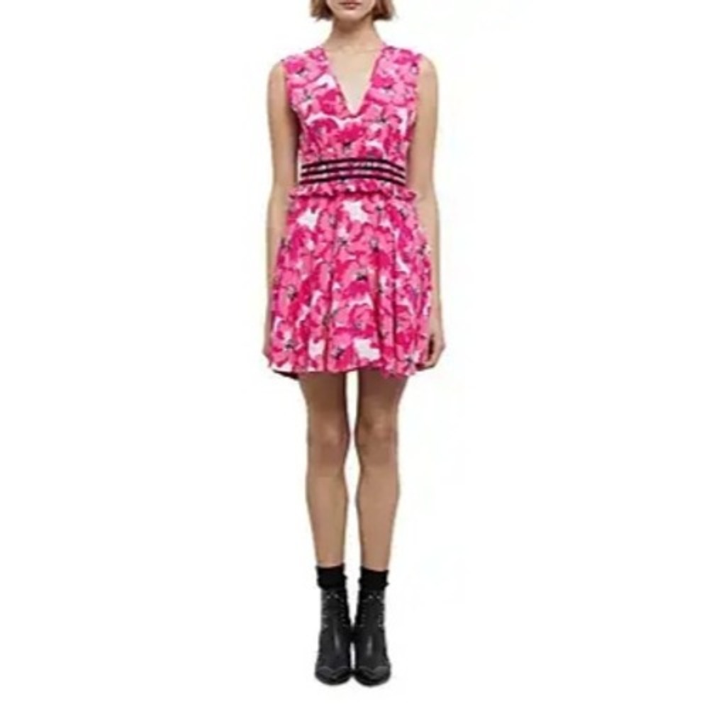 The Kooples NWT Pink Floral Silk Fit & Flare Dress Summer Party US Size Large‎ - Picture 15 of 15